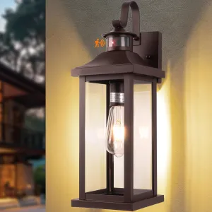 1-Pack 18 Inch Oil Rubbed Bronze Motion Sensor Outdoor Wall Lantern IP65 Waterproof, Large Brown Dusk to Dawn Outdoor Light for House Clear Glass Outside Wall Mounted Lamps Front Door