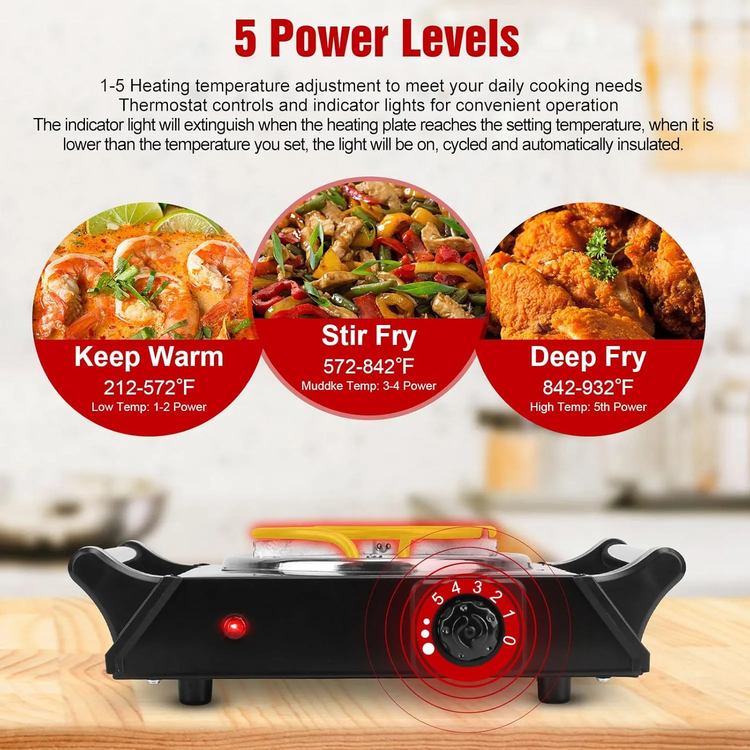 1000W Hot Plate,Portable Electric Stove Countertop Single Coil Burners W/5 Level Temperature Control & Stay Cool Handles, Easy to Clean, Lightweight Cast Iron Electric Stove for RV/Home/Camp 110V