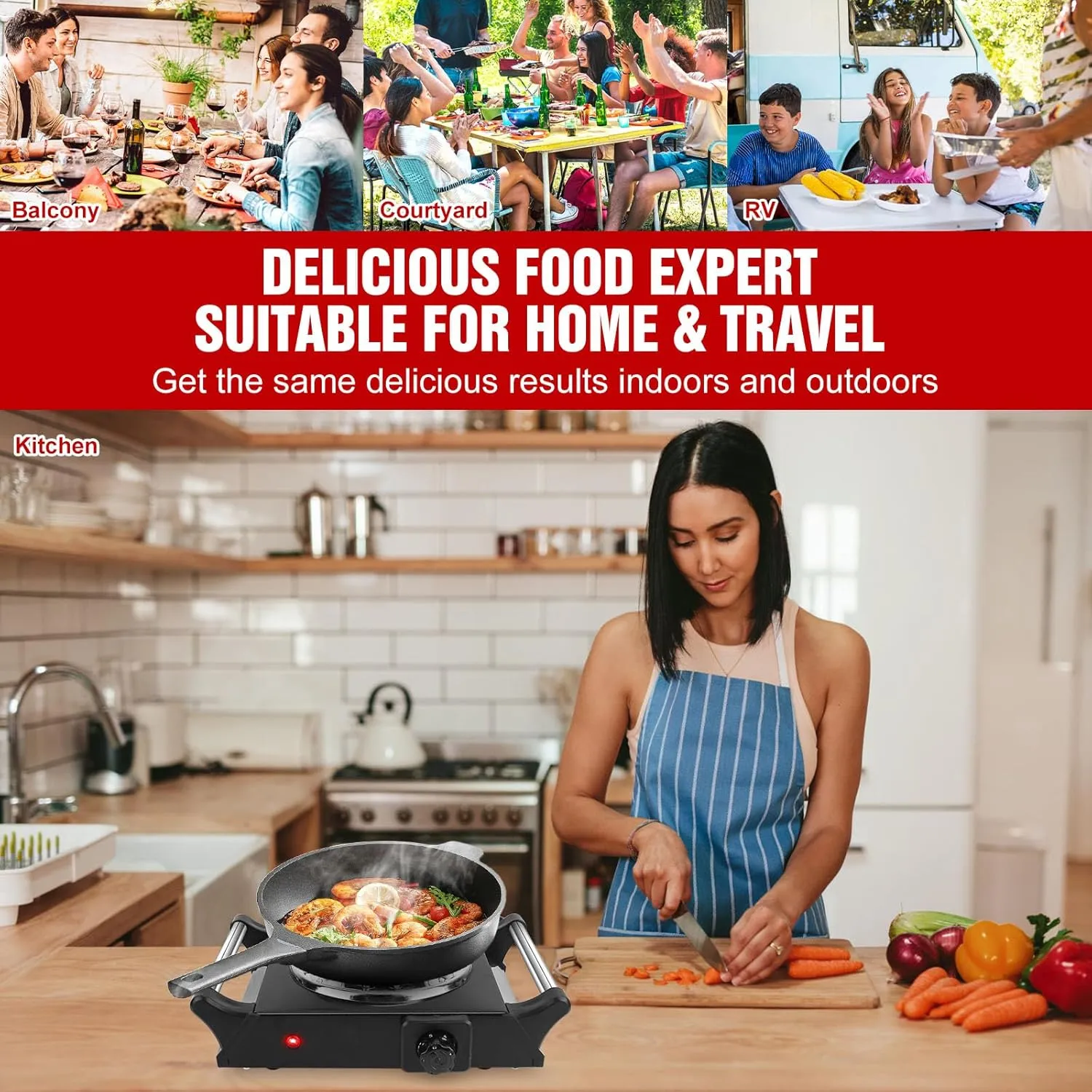 1000W Hot Plate,Portable Electric Stove Countertop Single Coil Burners W/5 Level Temperature Control & Stay Cool Handles, Easy to Clean, Lightweight Cast Iron Electric Stove for RV/Home/Camp 110V