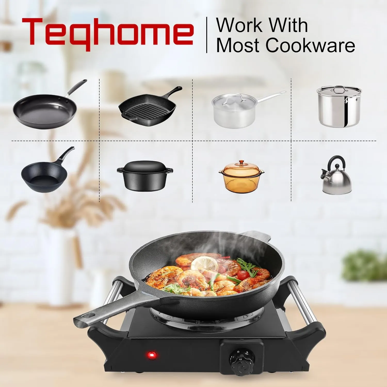 1000W Hot Plate,Portable Electric Stove Countertop Single Coil Burners W/5 Level Temperature Control & Stay Cool Handles, Easy to Clean, Lightweight Cast Iron Electric Stove for RV/Home/Camp 110V