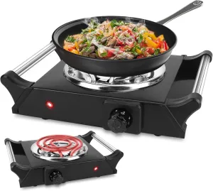 1000W Hot Plate,Portable Electric Stove Countertop Single Coil Burners W/5 Level Temperature Control & Stay Cool Handles, Easy to Clean, Lightweight Cast Iron Electric Stove for RV/Home/Camp 110V