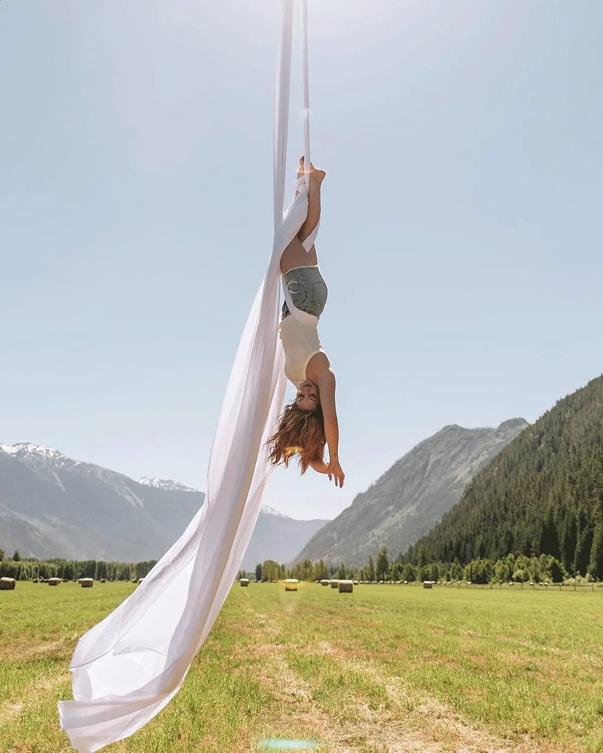 11 Yards Aerial Silks Yoga Swing Set - Aerial Yoga Hammock Kit Anti-Gravity Flying for Fitness, Low/Non Stretch Nylon Tricot Fabric Hardware Included for Dance