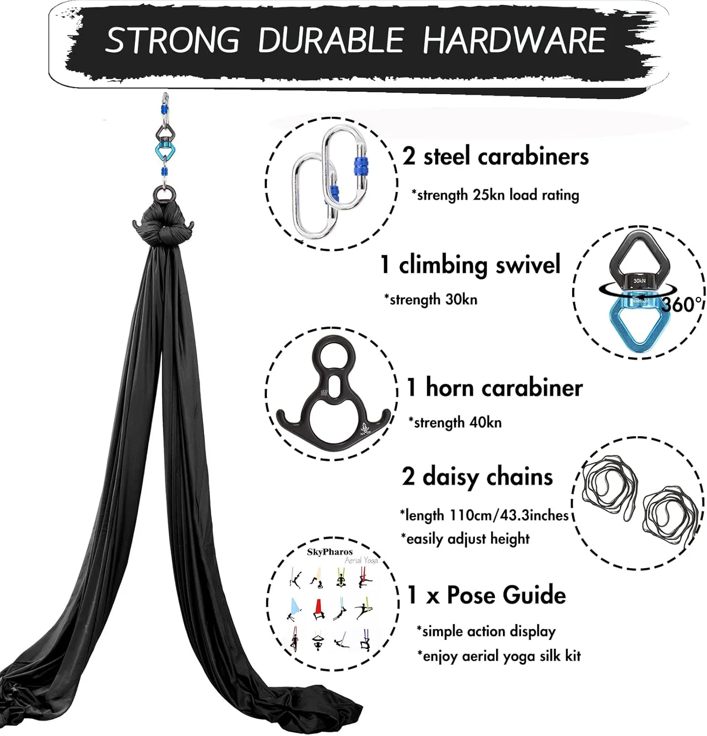 11 Yards Aerial Silks Yoga Swing Set - Aerial Yoga Hammock Kit Anti-Gravity Flying for Fitness, Low/Non Stretch Nylon Tricot Fabric Hardware Included for Dance