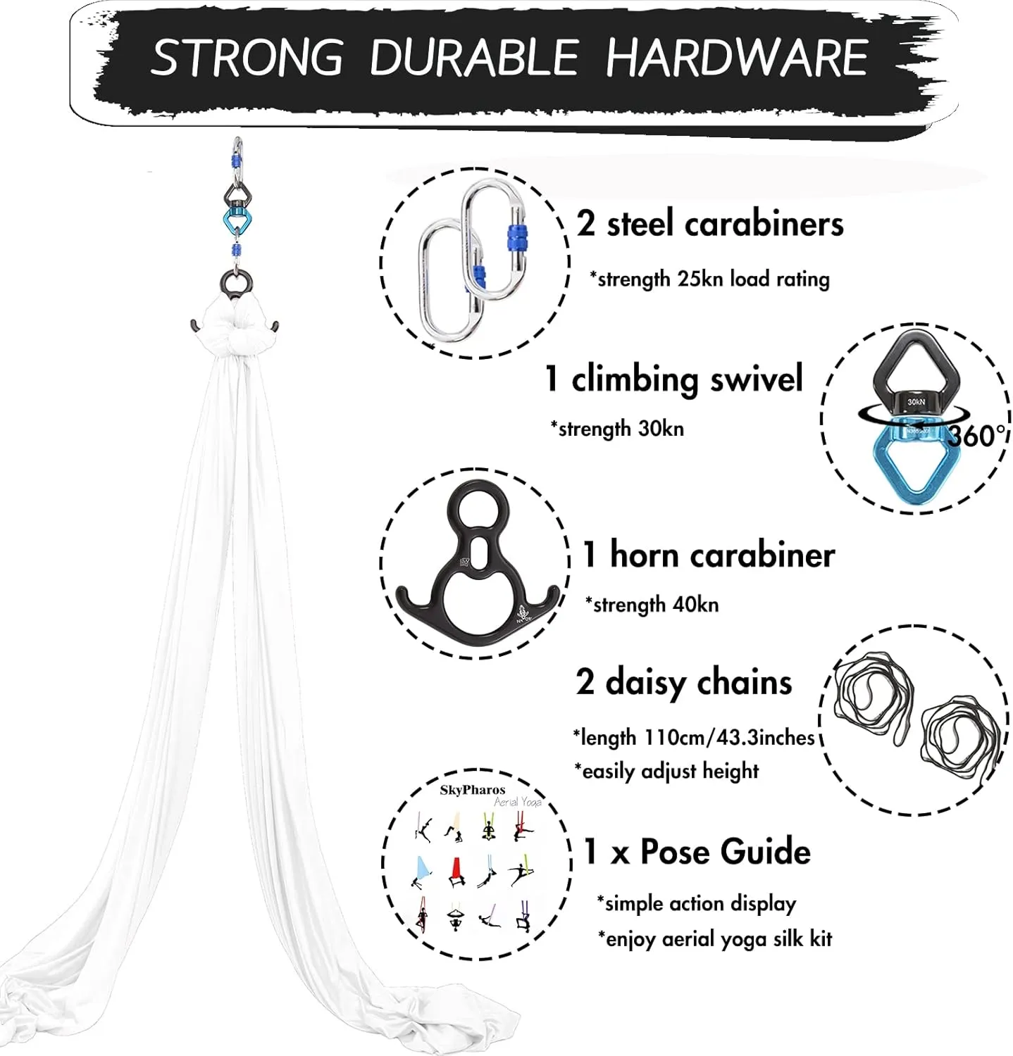11 Yards Aerial Silks Yoga Swing Set - Aerial Yoga Hammock Kit Anti-Gravity Flying for Fitness, Low/Non Stretch Nylon Tricot Fabric Hardware Included for Dance