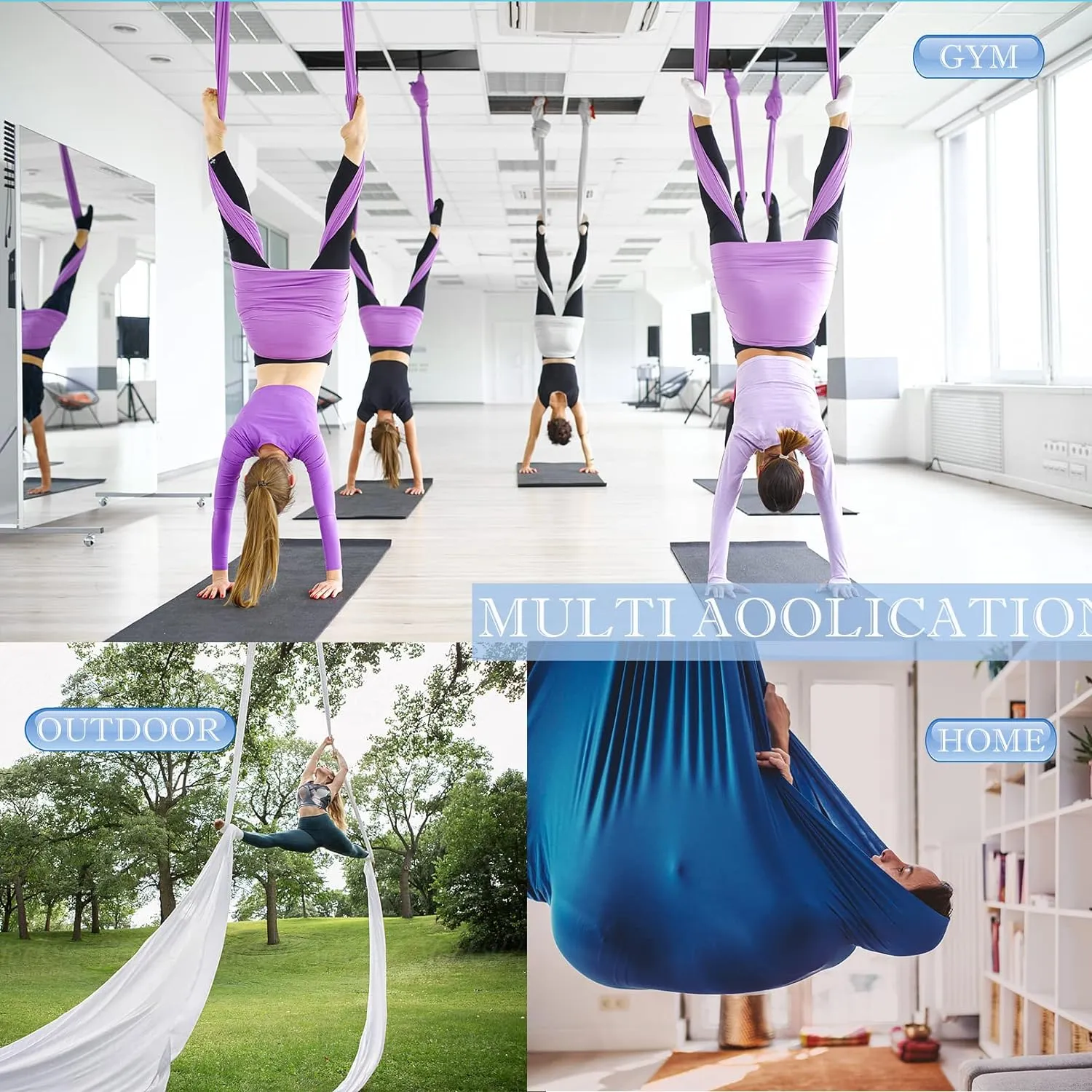 11 Yards Aerial Silks Yoga Swing Set - Aerial Yoga Hammock Kit Anti-Gravity Flying for Fitness, Low/Non Stretch Nylon Tricot Fabric Hardware Included for Dance