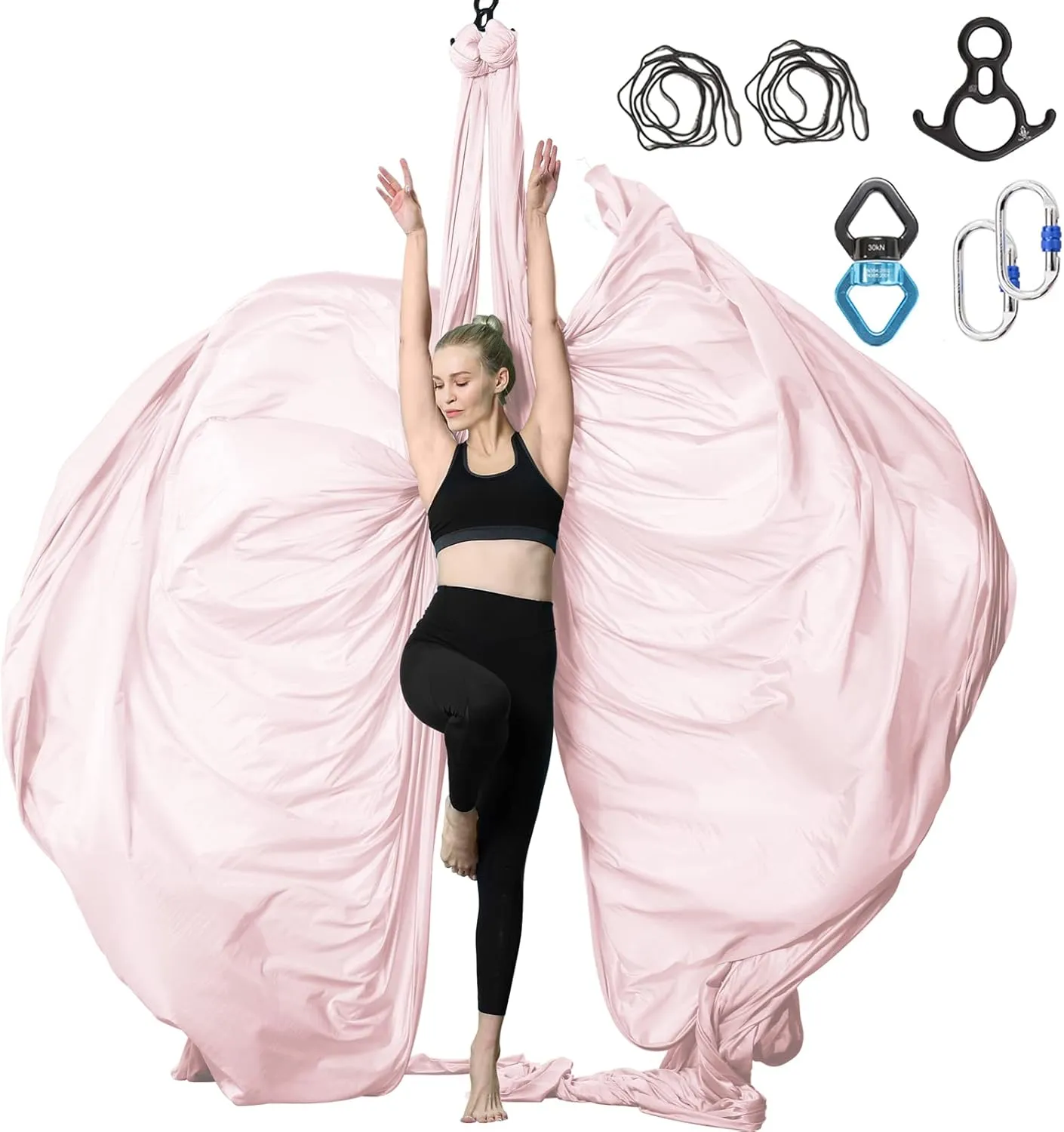 11 Yards Aerial Silks Yoga Swing Set - Aerial Yoga Hammock Kit Anti-Gravity Flying for Fitness, Low/Non Stretch Nylon Tricot Fabric Hardware Included for Dance