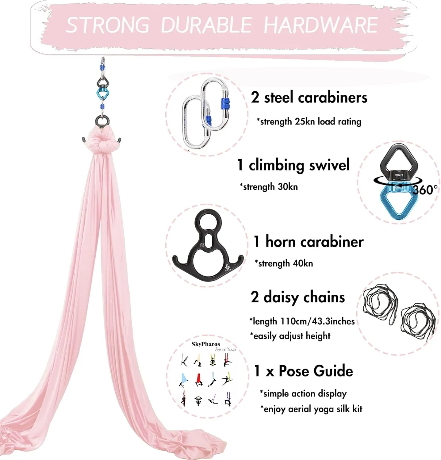 11 Yards Aerial Silks Yoga Swing Set - Aerial Yoga Hammock Kit Anti-Gravity Flying for Fitness, Low/Non Stretch Nylon Tricot Fabric Hardware Included for Dance