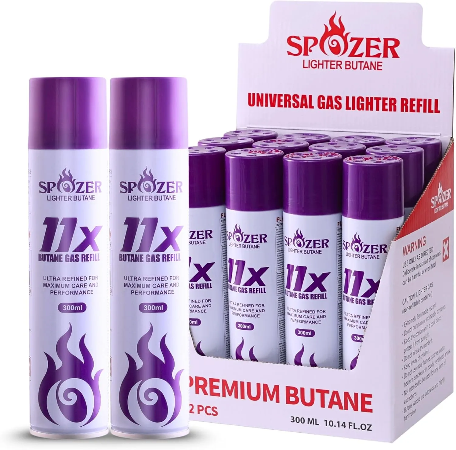 12 Cans 11X Lighter Gas Refill Butane Universal Fluid Fuel Ultra Refined 300ml 10.14 FL. Oz (1 Box)
