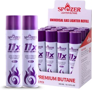 12 Cans 11X Lighter Gas Refill Butane Universal Fluid Fuel Ultra Refined 300ml 10.14 FL. Oz (1 Box)