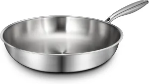 12 Inch Tri-Ply Stainless Steel Frying Pan, Skillet, Induction Cooking Pan, Dishwasher and Oven Safe, Fast & Even Heat, Heavy Duty and Detachable Handle