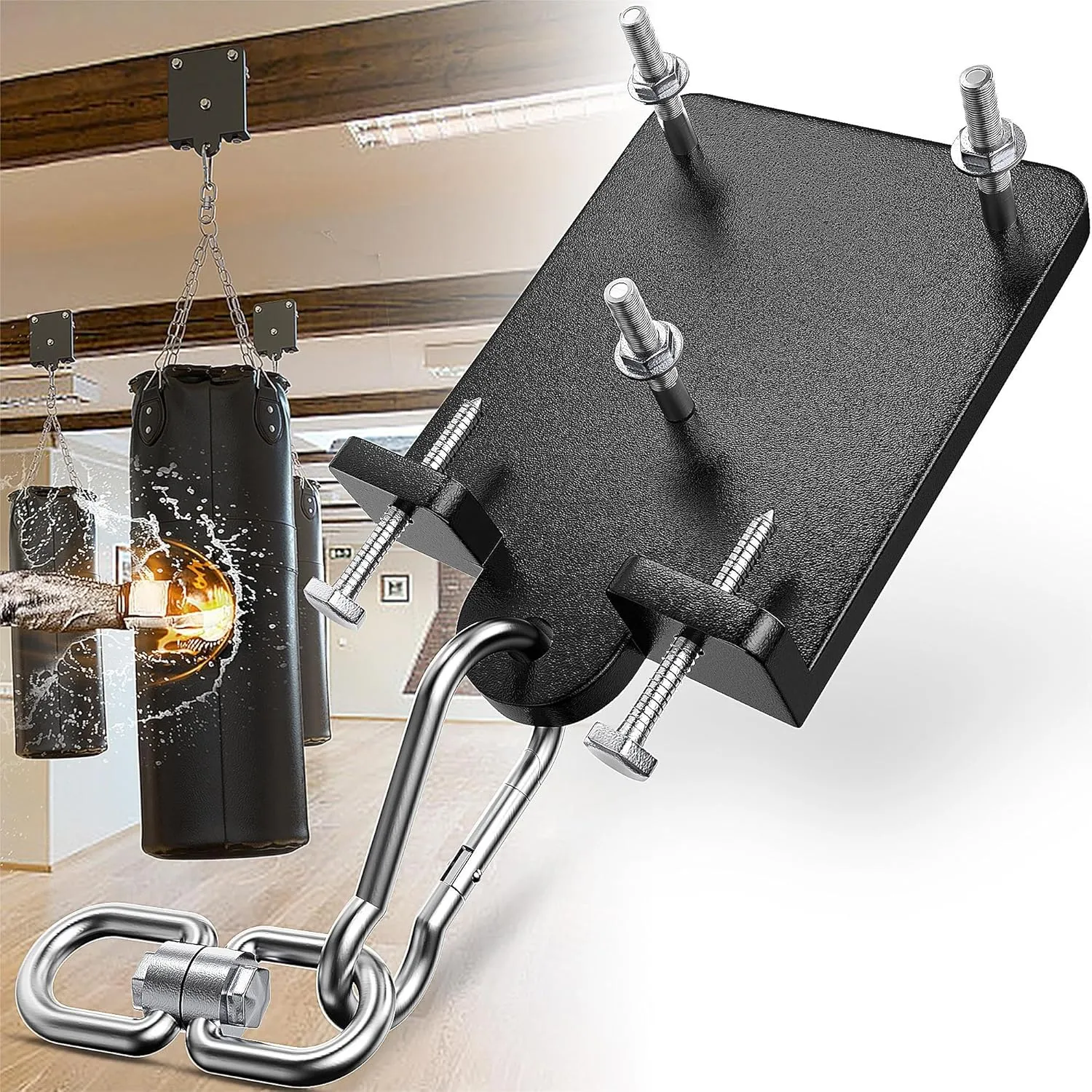 1200lb Heavy Punching Boxing Bag Hanger, 360° Beam Punching Bag Hanger, Rafter Heavy Bag Mount Hook, Punching Bag Mounting Bracket, Rotation Wall Ceiling Mount Bracket for Muay Thai,Yoga Swing,Hammock
