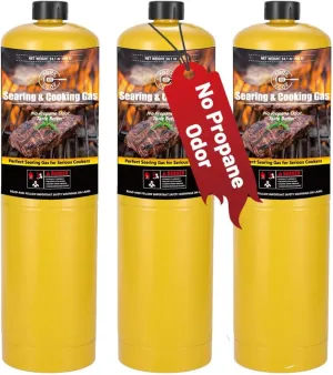 14.1oz MAPP Gas 3 Packs Kit 99.99% High Purity Equal to MAPP Gas Hotter than Propane No Odor Cooking Searing Camping Gas to Broil Sous Vide for Welding Brazing Soldering Propane Torch Head
