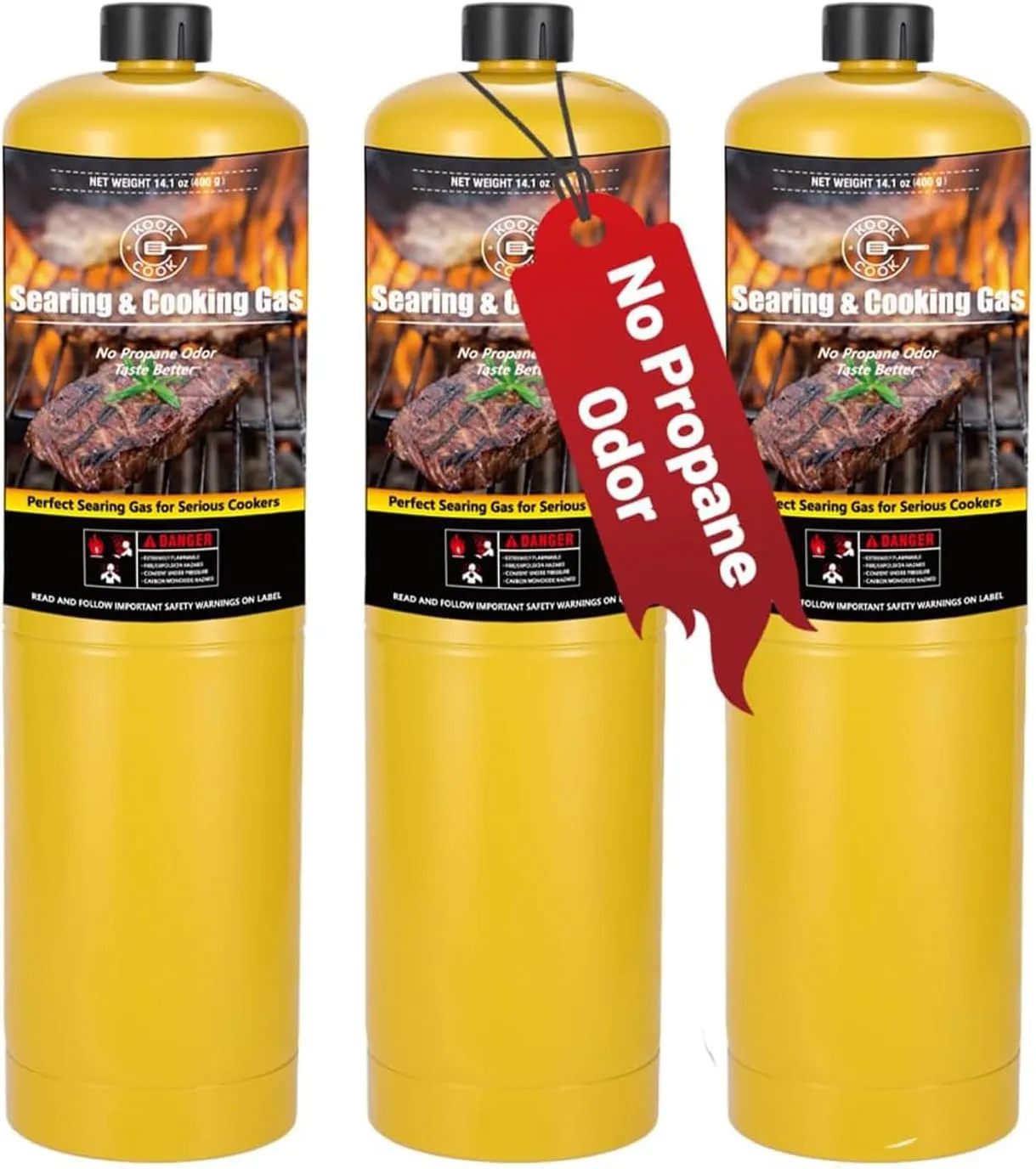 14.1oz MAPP Gas 3 Packs Kit 99.99% High Purity Equal to MAPP Gas Hotter than Propane No Odor Cooking Searing Camping Gas to Broil Sous Vide for Welding Brazing Soldering Propane Torch Head