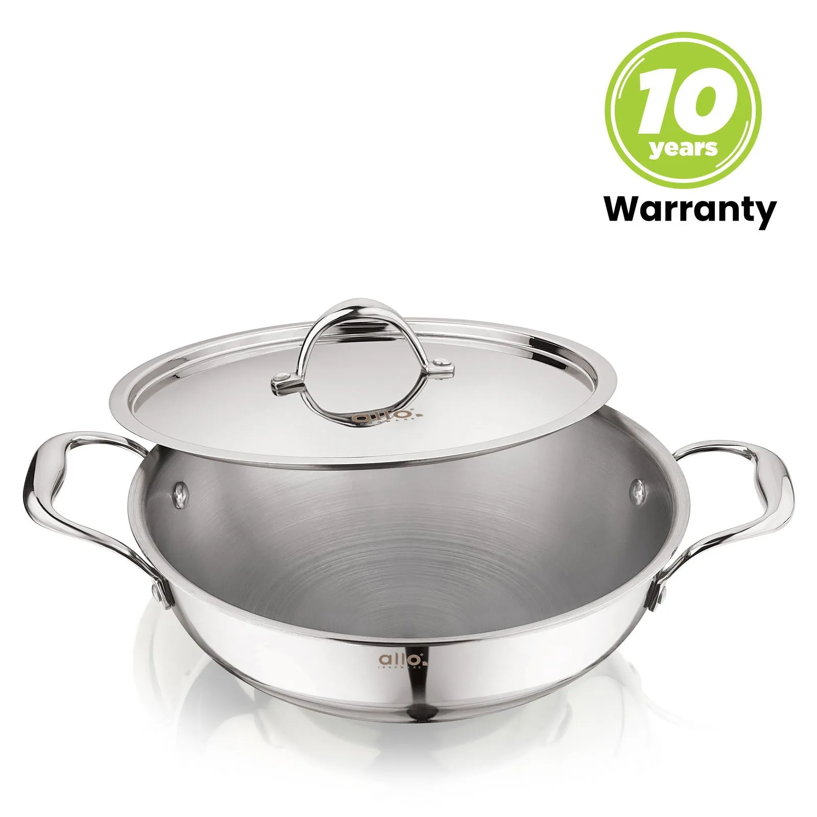1.5L Allo CookSafe TriPly Kadhai | Stainless Steel | With Stainless Steel Lid | Induction Friendly | Naturally Non-stick | 20cm