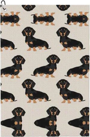 16" x 24" Dachshund Dog Golf Towels, Premium Microfiber Fabric Waffle Pattern with Heavy Duty Carabiner Clip