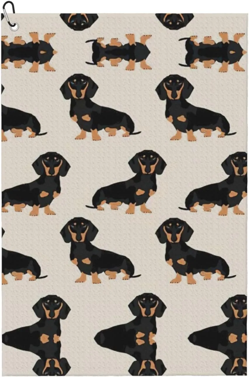 16" x 24" Dachshund Dog Golf Towels, Premium Microfiber Fabric Waffle Pattern with Heavy Duty Carabiner Clip