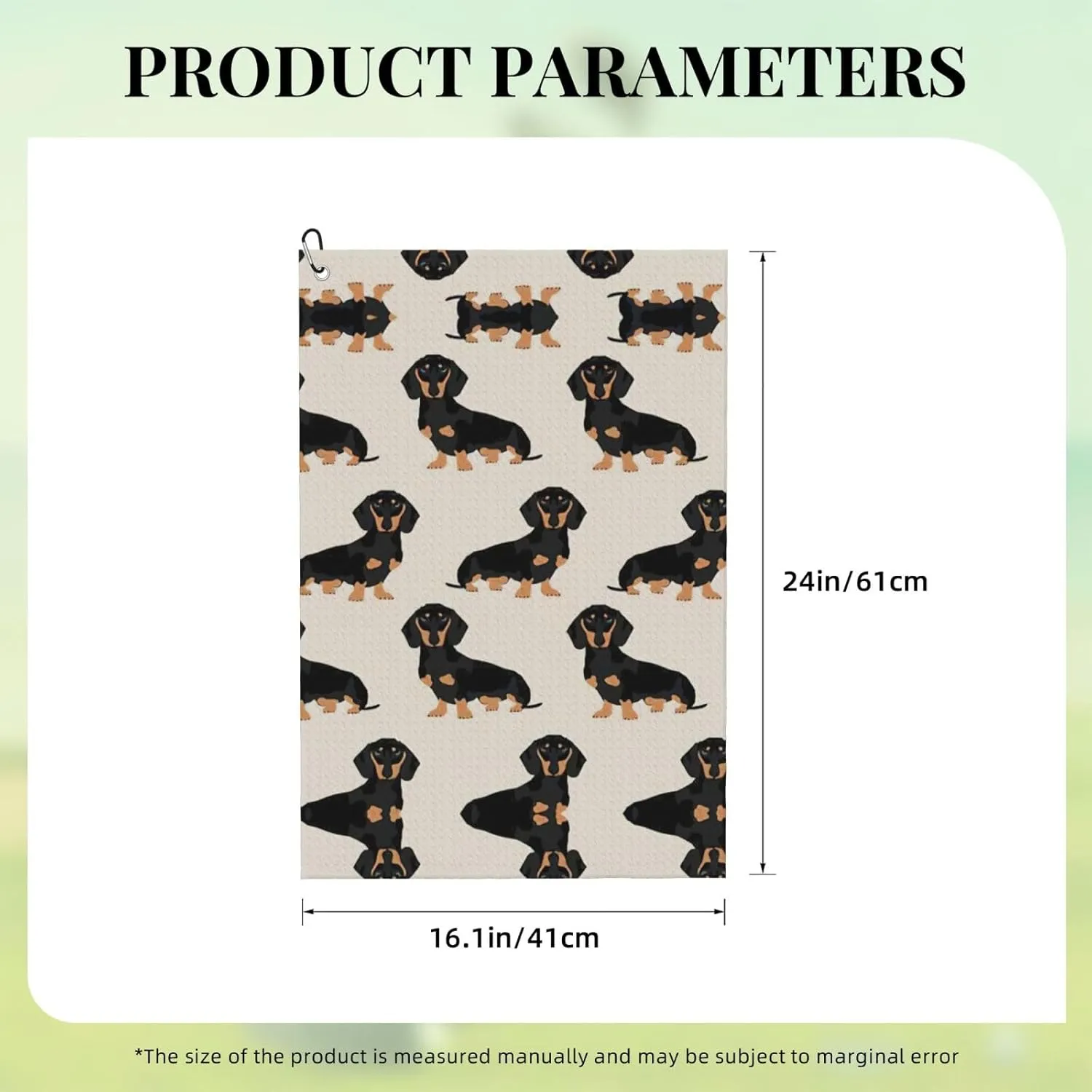 16" x 24" Dachshund Dog Golf Towels, Premium Microfiber Fabric Waffle Pattern with Heavy Duty Carabiner Clip