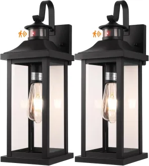 18 Inch Motion Sensor Outdoor Lights 2-Pack, Large Black Dusk to Dawn Outdoor Porch Lights for House IP65 Waterproof Exterior Light Fixtures for Front Door Anti-Rust Garage Lantern Lights