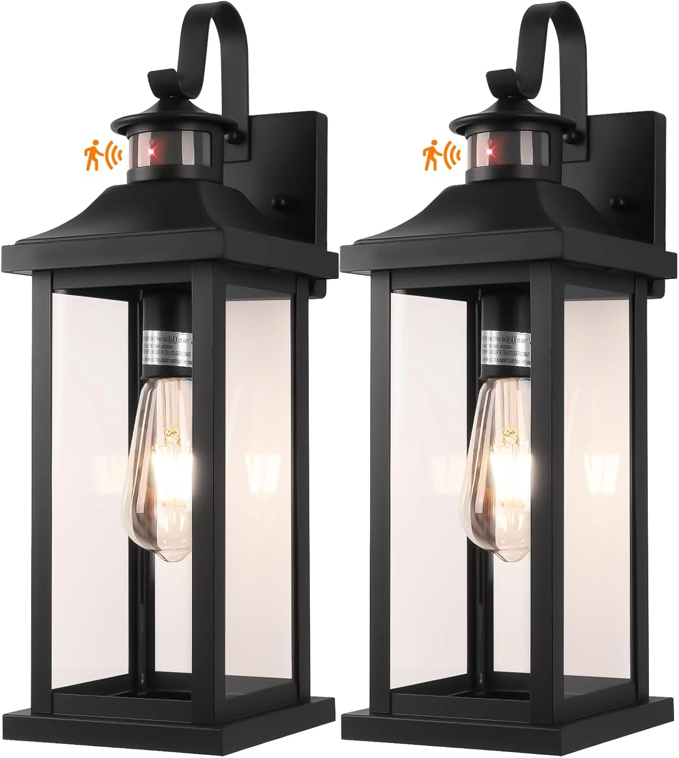 18 Inch Motion Sensor Outdoor Lights 2-Pack, Large Black Dusk to Dawn Outdoor Porch Lights for House IP65 Waterproof Exterior Light Fixtures for Front Door Anti-Rust Garage Lantern Lights