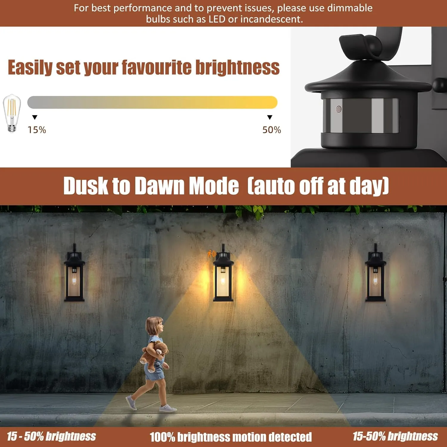 18 Inch Motion Sensor Outdoor Lights 2-Pack, Large Black Dusk to Dawn Outdoor Porch Lights for House IP65 Waterproof Exterior Light Fixtures for Front Door Anti-Rust Garage Lantern Lights