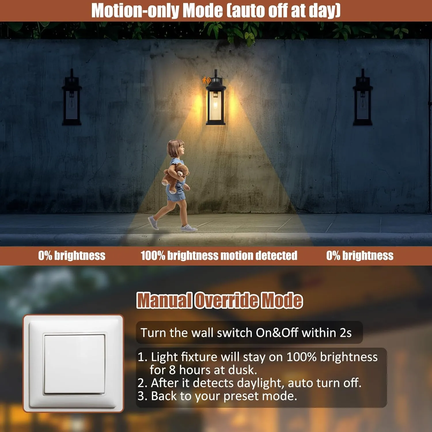18 Inch Motion Sensor Outdoor Lights 2-Pack, Large Black Dusk to Dawn Outdoor Porch Lights for House IP65 Waterproof Exterior Light Fixtures for Front Door Anti-Rust Garage Lantern Lights