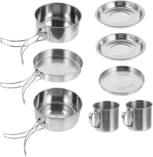 1set Camping Cookware Portable Stainless Steel Cooking Utensils for Outdoor Picnic and BBQ Foldable Handle Design for and Cleaning for Camping Hiking and Travel