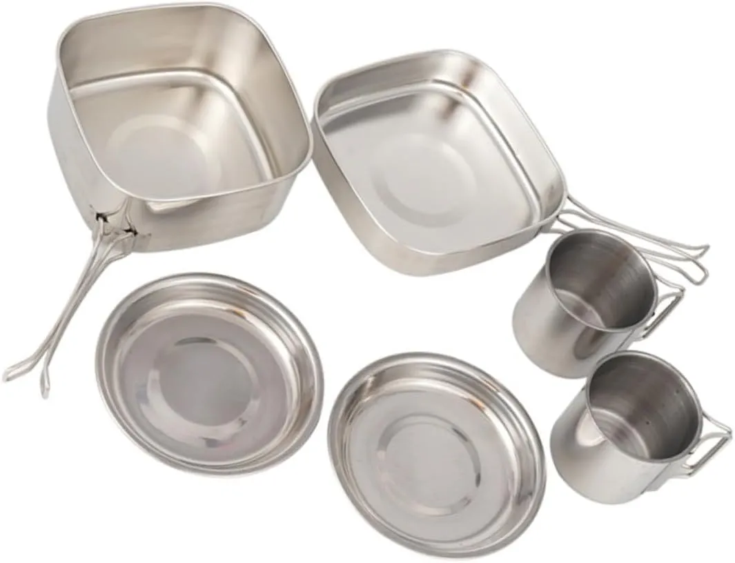1set Camping Cookware Set Outdoor Cooking Gear for Backpacking Hiking and Camping Lightweight Easy to Clean Portable Folding Handles for Outdoor Adventures