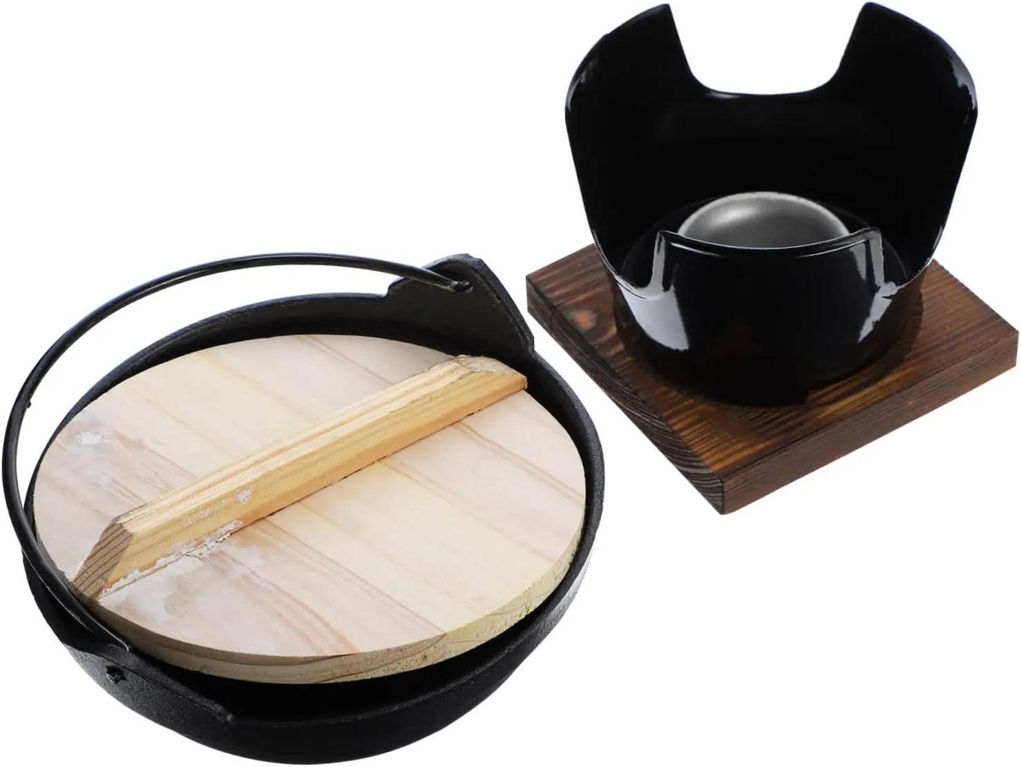 1Set Multifunctional Cast Shabu Shabu Pot Non Stick Hot Pot with Stove and Base for Outdoor Camping and Picnic Cooking