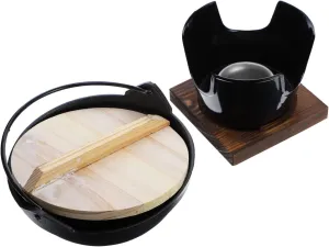 1Set Multifunctional Cast Shabu Shabu Pot Non Stick Hot Pot with Stove and Base for Outdoor Camping and Picnic Cooking