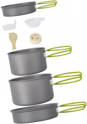 1set Non-Stick Camping Cooking for People Portable Picnic Cookware Kit Pans Bowls Spoon and Spatula for Hiking and Outdoor Activities Black