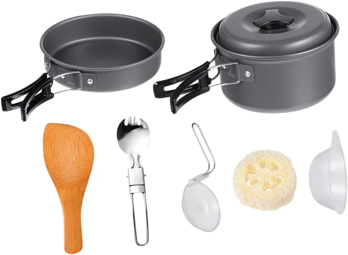 1Set Outdoor Portable Camping Cooking Pot and Pan Kit for People for Picnic Hiking and Barbecue Lightweight and Easy to Use Cookware Essentials