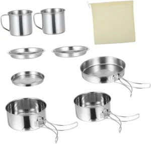 1Set Outdoor Stainless Camping Cookware BBQ Supplies for People Portable Durable Cooking Pots and Pans for Hiking Backpacking Picnics and Outdoor