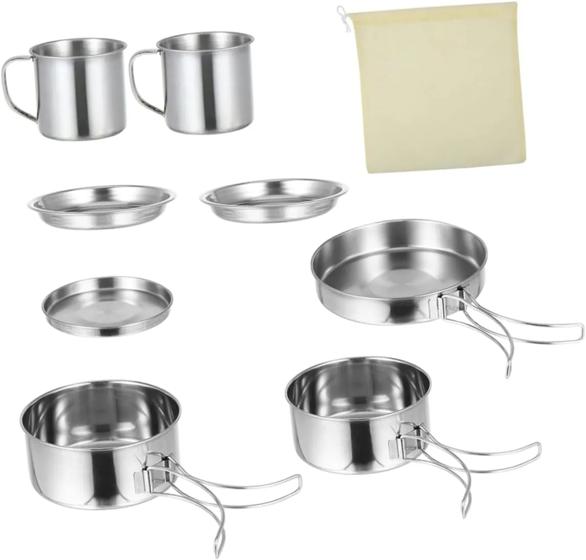1Set Outdoor Stainless Camping Cookware BBQ Supplies for People Portable Durable Cooking Pots and Pans for Hiking Backpacking Picnics and Outdoor