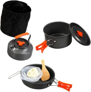 1set Portable Camping Cookware Kit Non-Stick for Outdoor Cooking Lightweight and Pan for Hiking Backpacking and Picnics