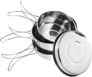 1set Stainless Steel Camping Cookware Portable Pot Pan Plates Cups for Outdoor Cooking Hiking Fishing Multipurpose Easy to Clean for Picnics