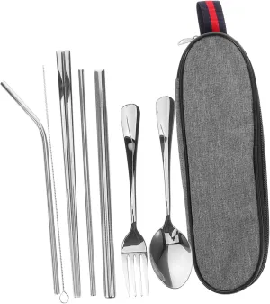 1set Stainless Steel Portable Utensils Set Compact Travel Tableware for Camping Picnics and Outdoor Family Outings Durable Steel Sleek Design Easy to Carry