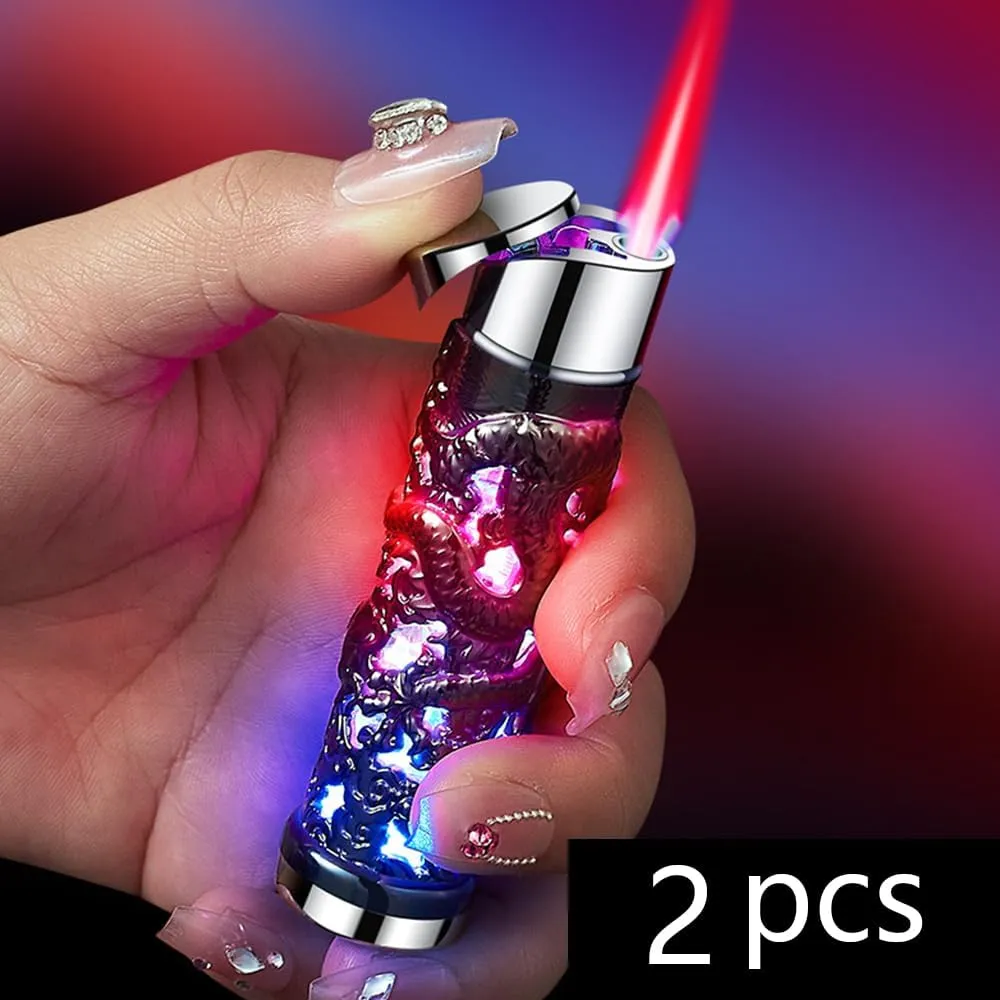 2 Pack Blue Silver Dragon Windproof Torch Lighter,Jet Torch Adjustable Lighters,Jet Flame Butane Refillable Lighter,Adjustable Flame,Grill BBQ Candle Camping,Without Gas (Q1)