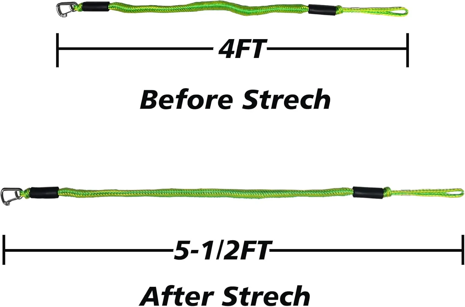 2 Pack Boat Bungee Dock Lines, Dock Mooring Lines, Boat Accessory (Green & Yellow, 4 FT)