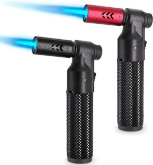 2 Pack Butane Torch Lighter Big Jet Flame Refillable Portable Butane Torch Adjustable Mini Blow Torch for Camping Grill Culinary Soldering Cooking Welding BBQ (Fuel Not Included)
