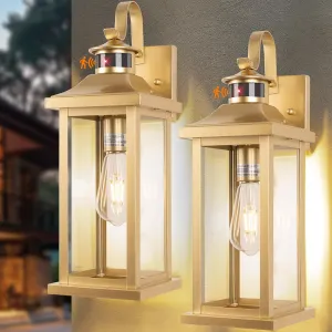 2-Pack Gold Dusk to Dawn Motion Sensor Lights 18 Inch, Large Outdoor Light Fixtures IP65 Waterproof Anti-Rust Brass Outside Lights for House Photocell Modern Exterior Lanterns Wall Mounted
