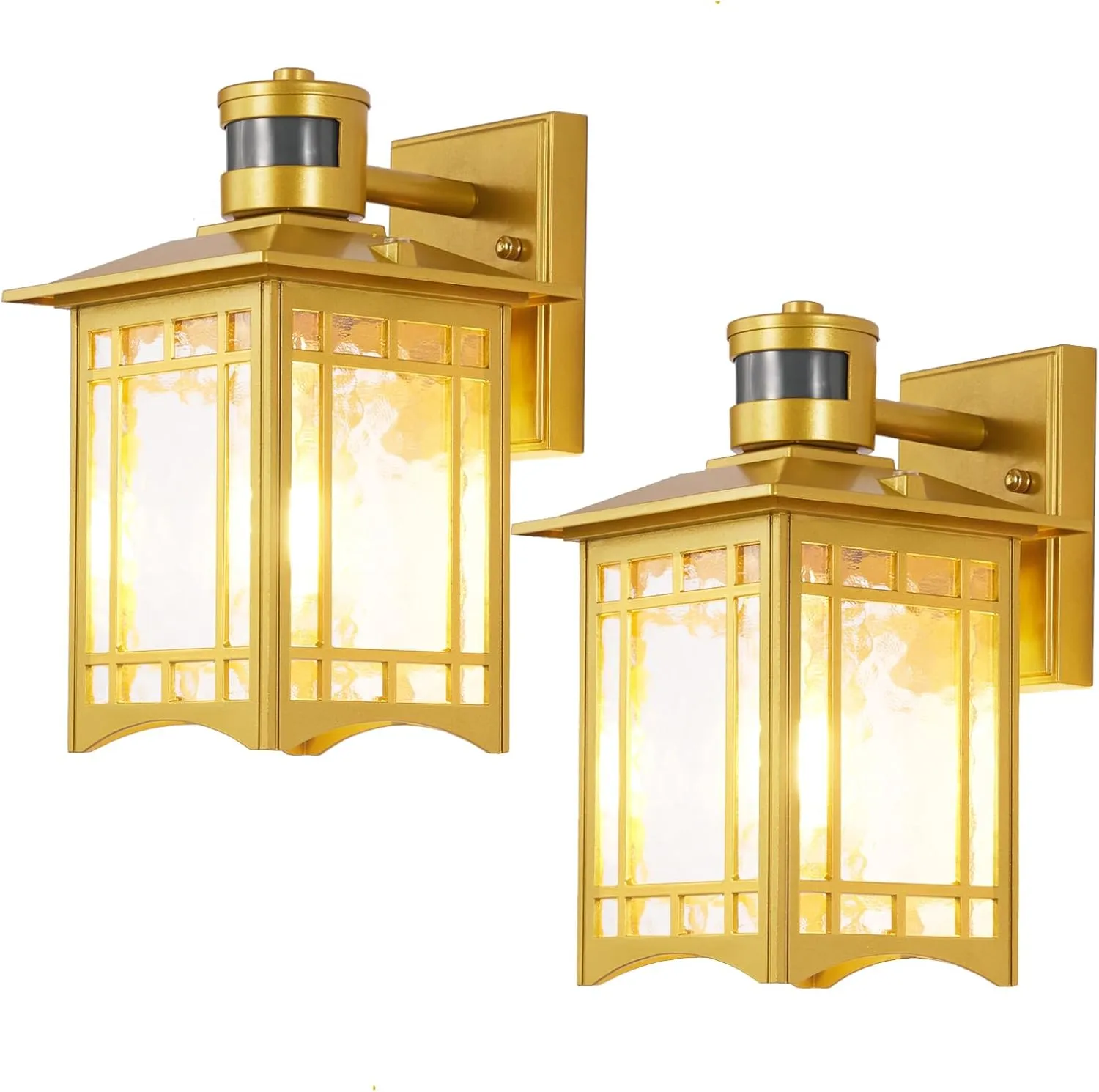 2 Pack Motion Sensor Outdoor Lights, Dusk to Dawn Lighting, LED Exterior Light Fixture, Anti-Rust Lantern for Front Porch, Waterproof Golden Outdoor Wall Sconce for House, Garage, Patio