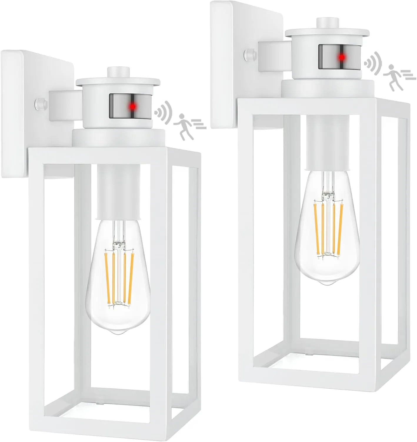 2-Pack Motion Sensor Outdoor Wall Lantern, Dusk to Dawn Exterior Light Fixtures Wall Mount, White Outside Light for House, Waterproof Outside Lantern Sconces, Anti-Rust Porch Lighting with Clear Glass