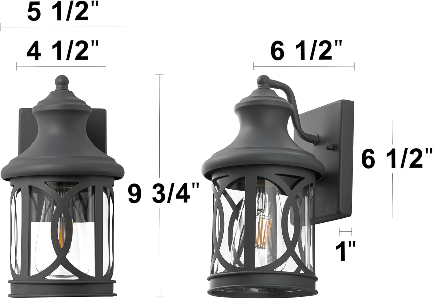 2-Pack Outdoor Wall Lights, Porch Lights, Waterproof Outdoor Wall Sconce, Exterior Light Fixture Grey Finish with Clear Glass Shade for Garage Patio Front Door Balcony