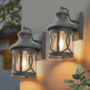 2-Pack Outdoor Wall Lights, Porch Lights, Waterproof Outdoor Wall Sconce, Exterior Light Fixture Grey Finish with Clear Glass Shade for Garage Patio Front Door Balcony