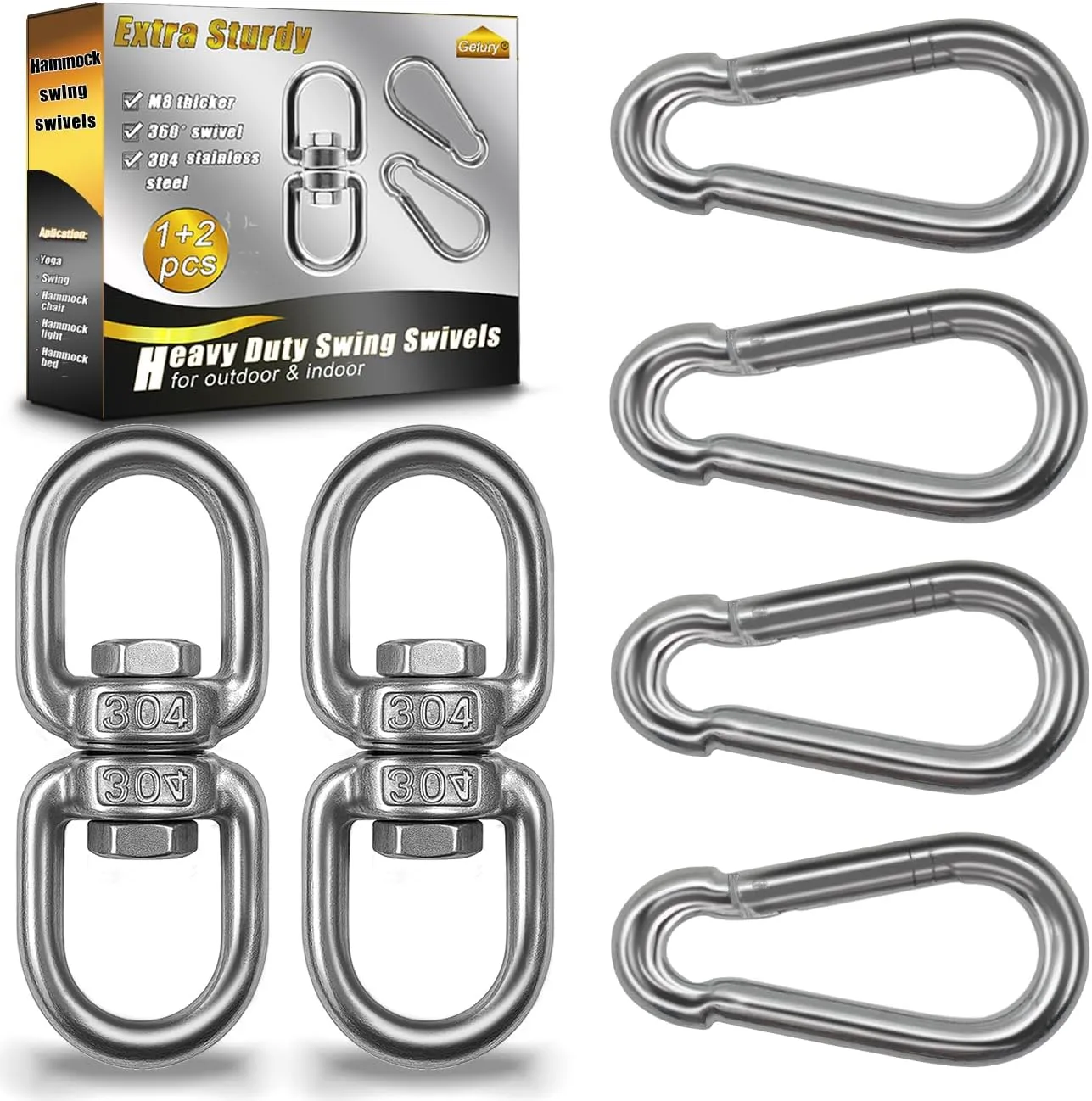 2 Pack Swing Swivels, 304-Stainless Steel Swivel Ring, Heavy Duty Double Ended Swivel Eye Hook with Snap Hooks, Swing Spinner Hanger for Web Tree Swing, Hammock
