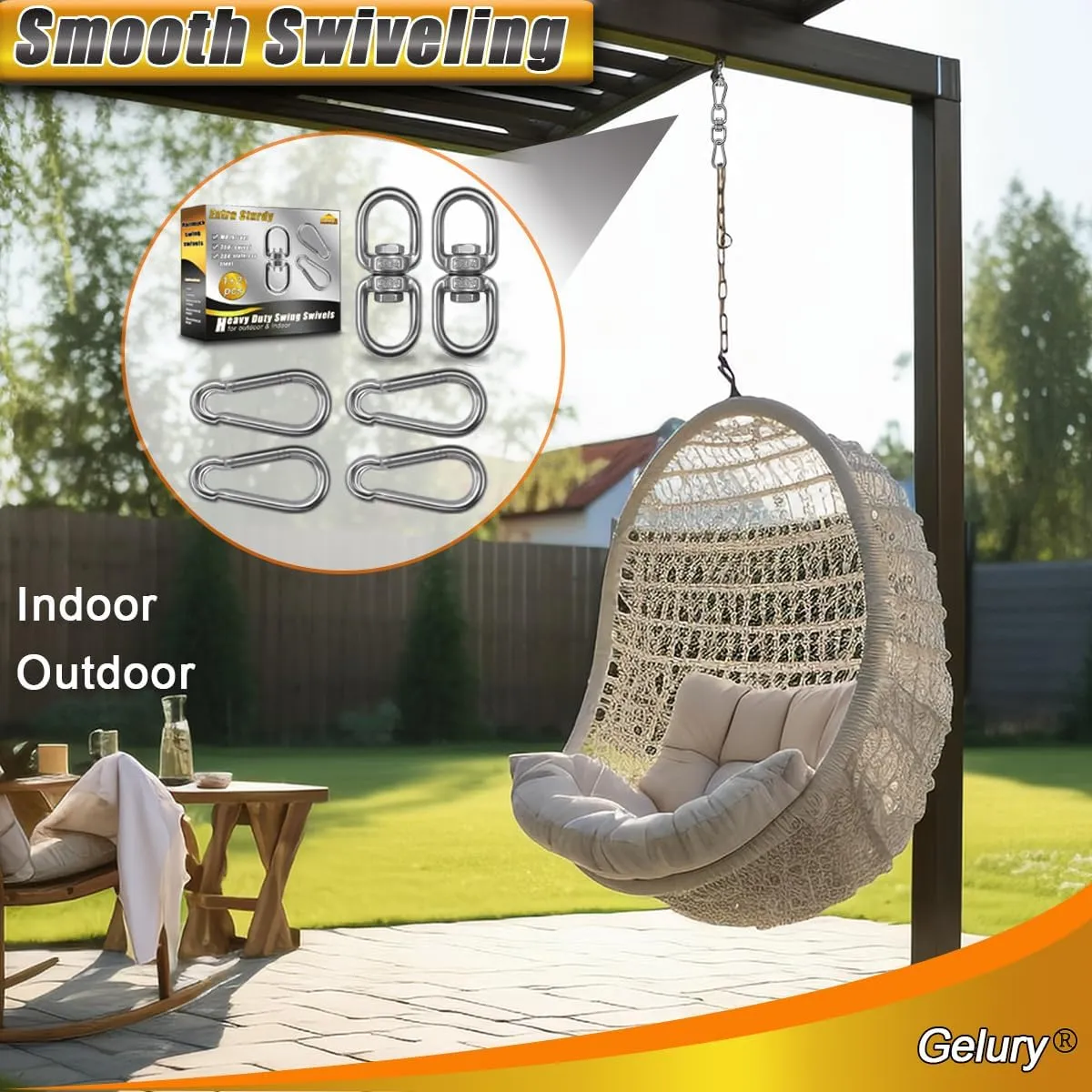 2 Pack Swing Swivels, 304-Stainless Steel Swivel Ring, Heavy Duty Double Ended Swivel Eye Hook with Snap Hooks, Swing Spinner Hanger for Web Tree Swing, Hammock