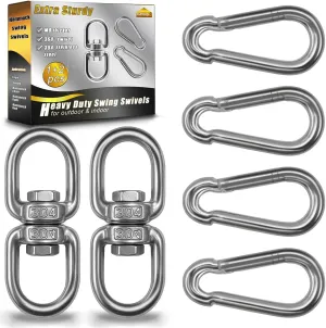 2 Pack Swing Swivels, 304-Stainless Steel Swivel Ring, Heavy Duty Double Ended Swivel Eye Hook with Snap Hooks, Swing Spinner Hanger for Web Tree Swing, Hammock