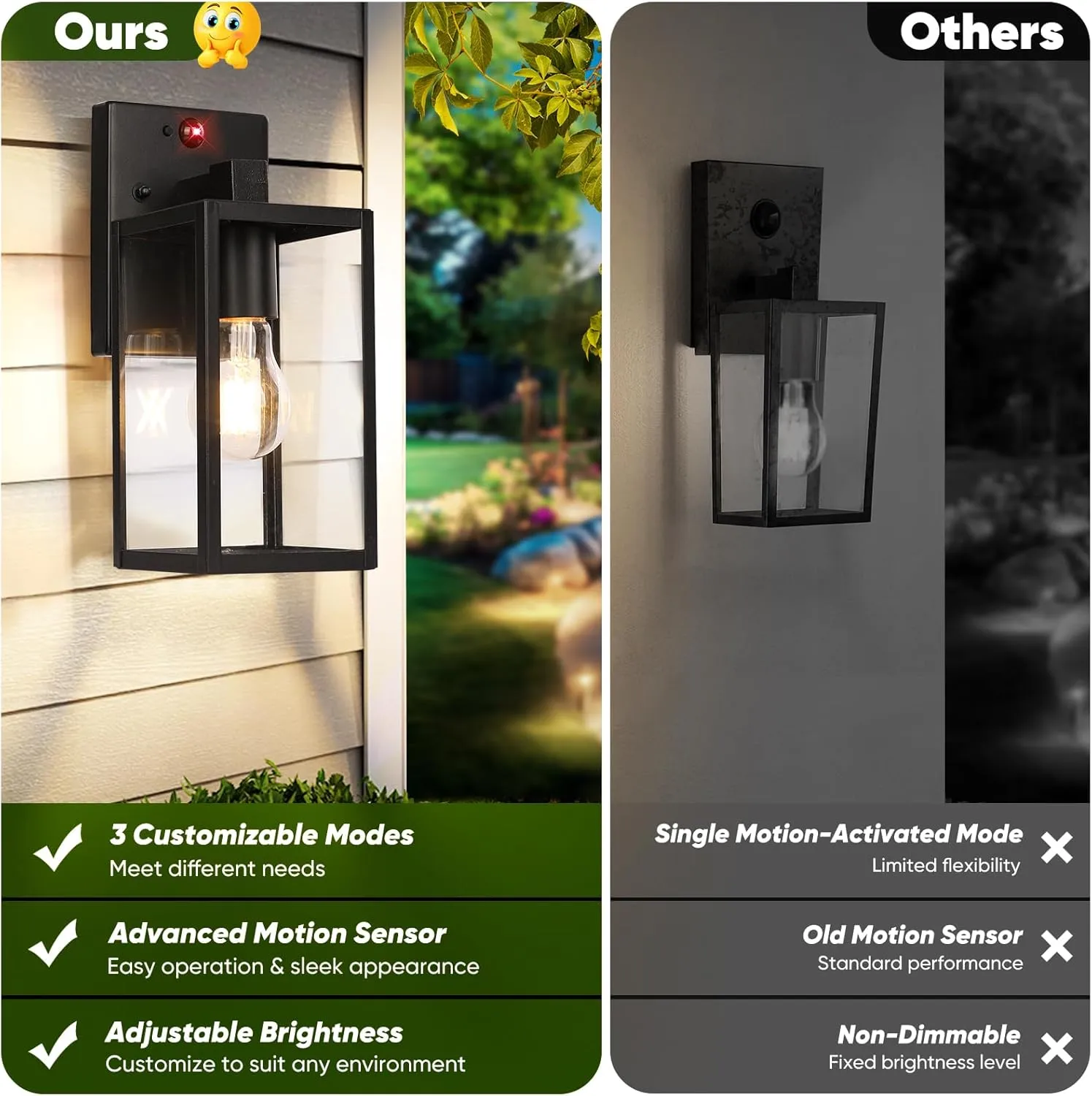 2-Pack Upgraded Motion Sensor Outdoor Wall Lights, Dusk to Dawn Porch Lights Outdoor Wall Sconce Lanterns, 3 Lighting Modes Exterior Lighting Fixtures, Black Outside Lights for House Front Door Garage