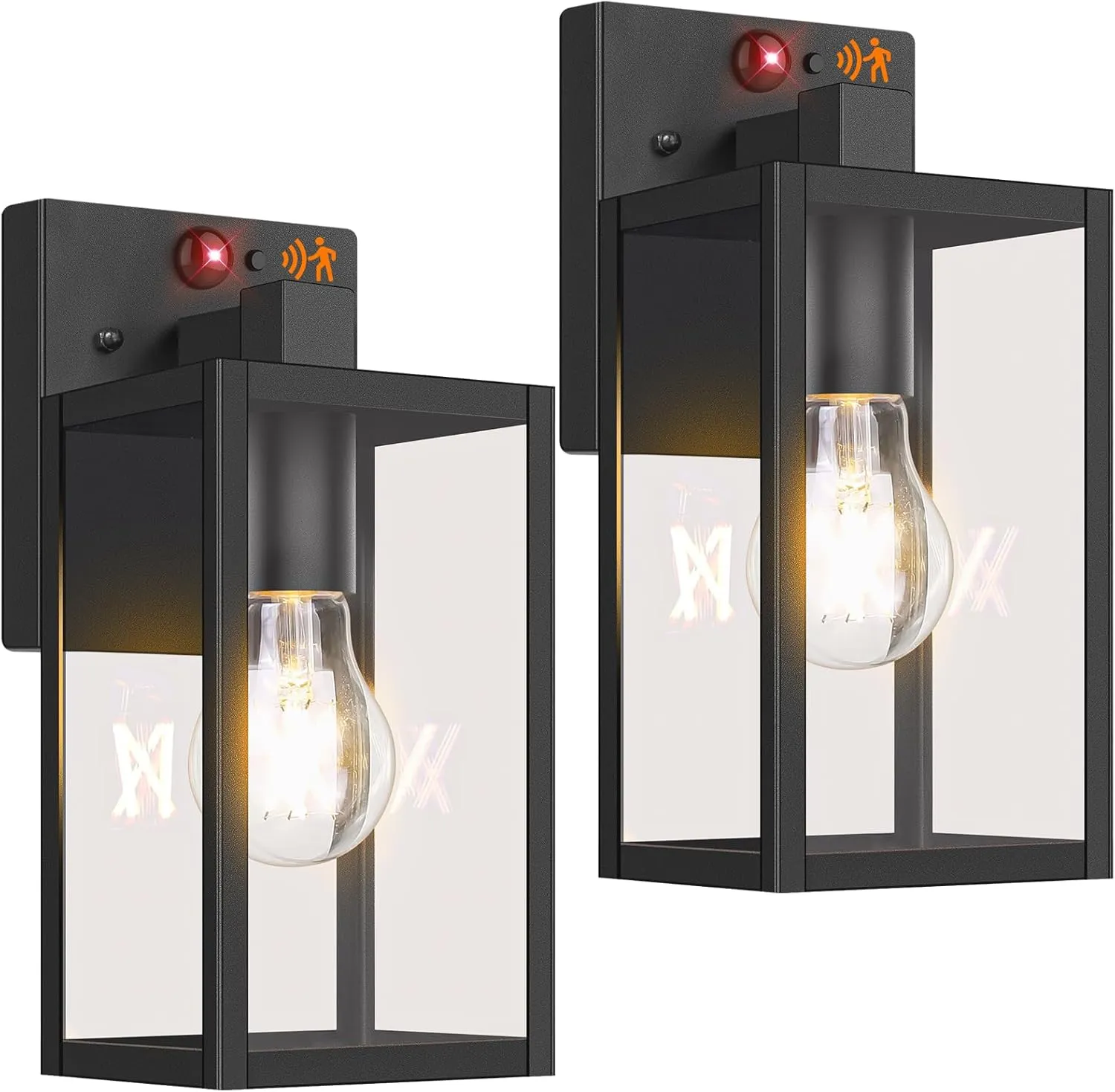 2-Pack Upgraded Motion Sensor Outdoor Wall Lights, Dusk to Dawn Porch Lights Outdoor Wall Sconce Lanterns, 3 Lighting Modes Exterior Lighting Fixtures, Black Outside Lights for House Front Door Garage
