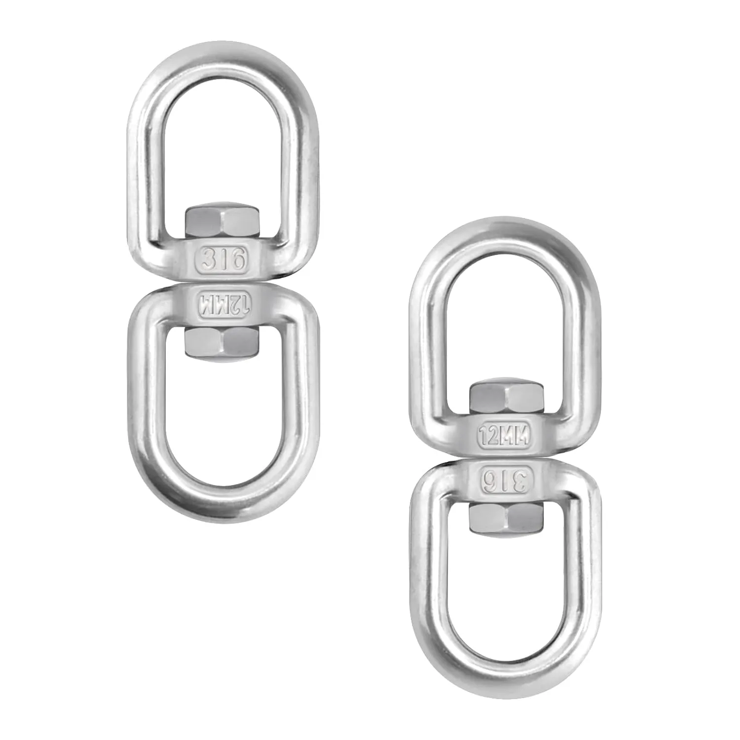 2 Pcs SUS316 Loop Dia 12mm 1/2inch 2755lbsf Double Eye Swivel, Eye to Eye Swivel Shackle Ring Connector Hardware Double Ended Swivel Hook for Marine Mooring Swivel Tree Swing Hanging Hammock